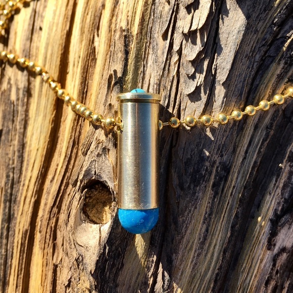 HAND CRAFTED Turquoise Bullet Casing Pendant Necklace - Picture 1 of 6